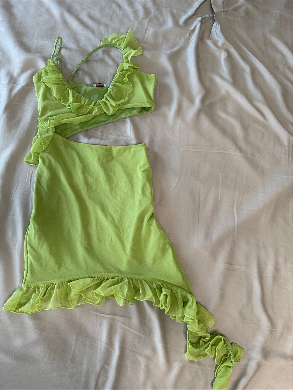 Oh Polly Lime Ruffle Cutout Mini Dress
